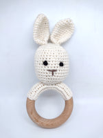 Load image into Gallery viewer, Handmade Bunny - Rabbit Teether / Rattle (Name or Name + DOB) Personalised
