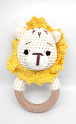 Load image into Gallery viewer, Handmade Lion Teether / Rattle (Name or Name + DOB) Personalised
