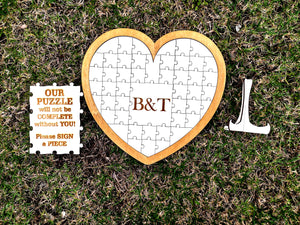 Heart Puzzle Guest Book - Stained with stand