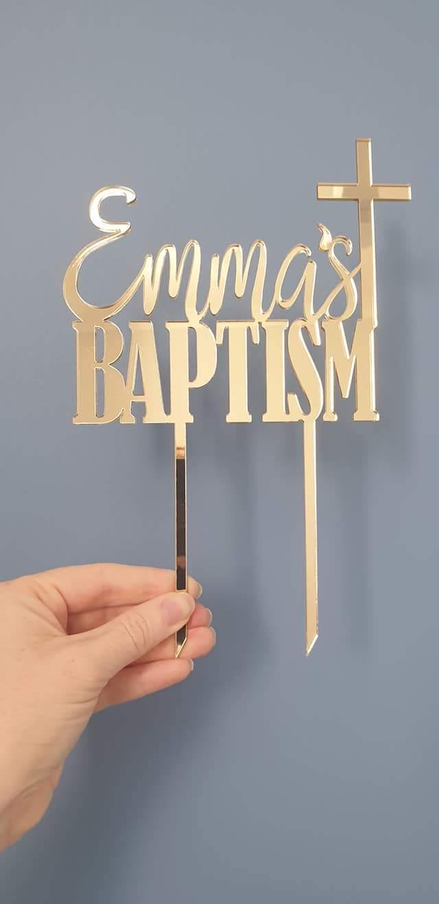 Baptism Cake Topper with Name and Cross - Craftyroo