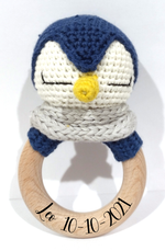 Load image into Gallery viewer, Handmade Penguin Teether / Rattle (Name or Name + DOB) Personalised
