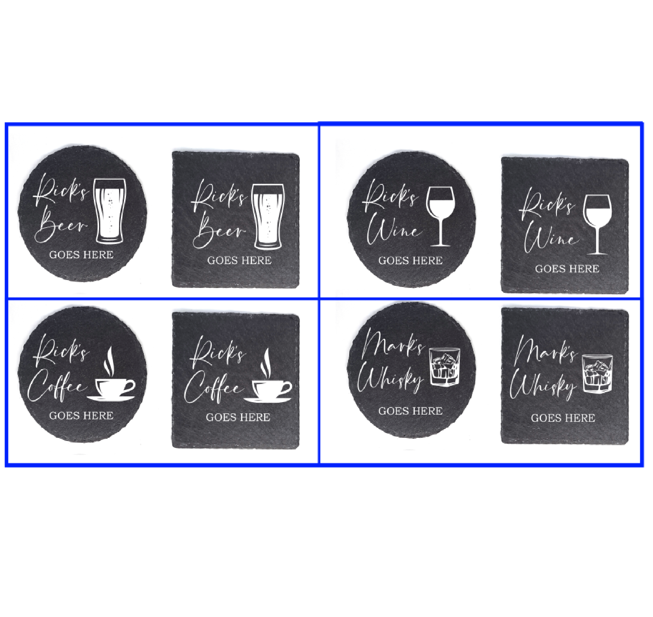 Personalised Stone/Slate Coasters - Beer/Wine/Coffee/Whisky