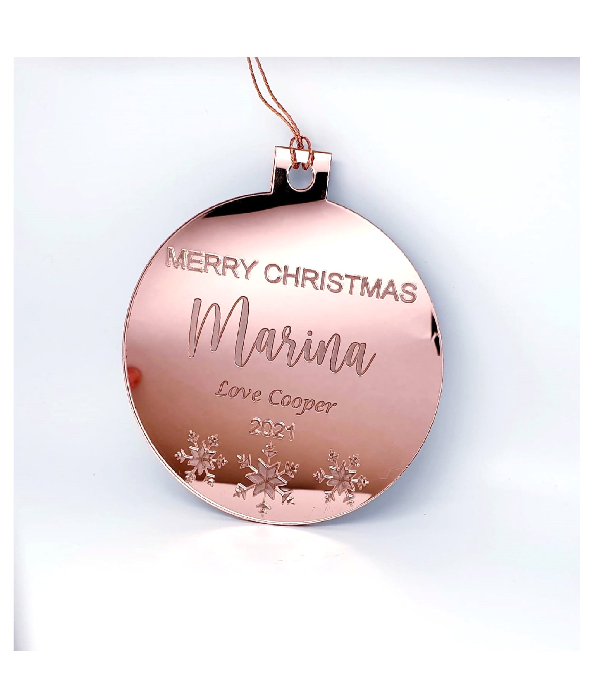 Merry Christmas + Name + Love + Name + 2021 Snowflake Ornament