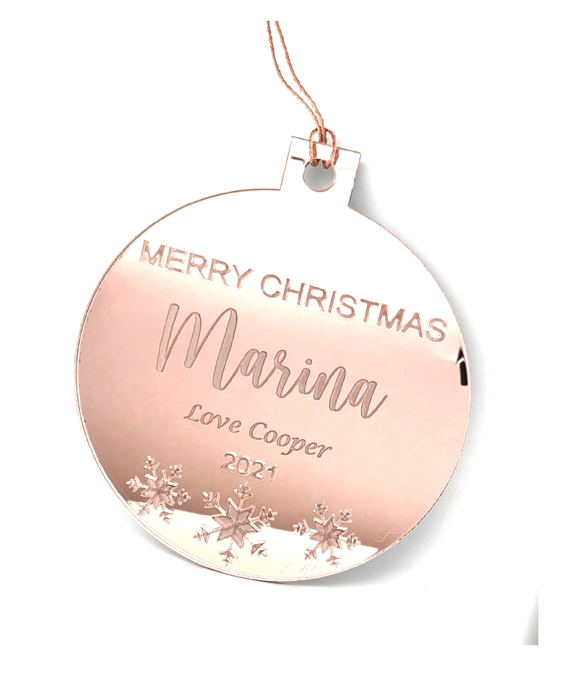 Merry Christmas + Name + Love + Name + 2021 Snowflake Ornament