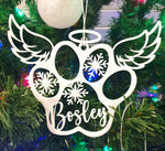 Load image into Gallery viewer, Paw Angel + Name + Snowflake Ornament
