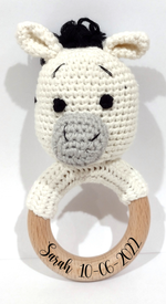 Load image into Gallery viewer, Handmade Zebra Teether / Rattle (Name or Name + DOB) Personalised
