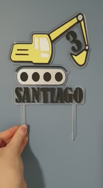 Excavator - Digger + Name + Age Cake Topper Double layer