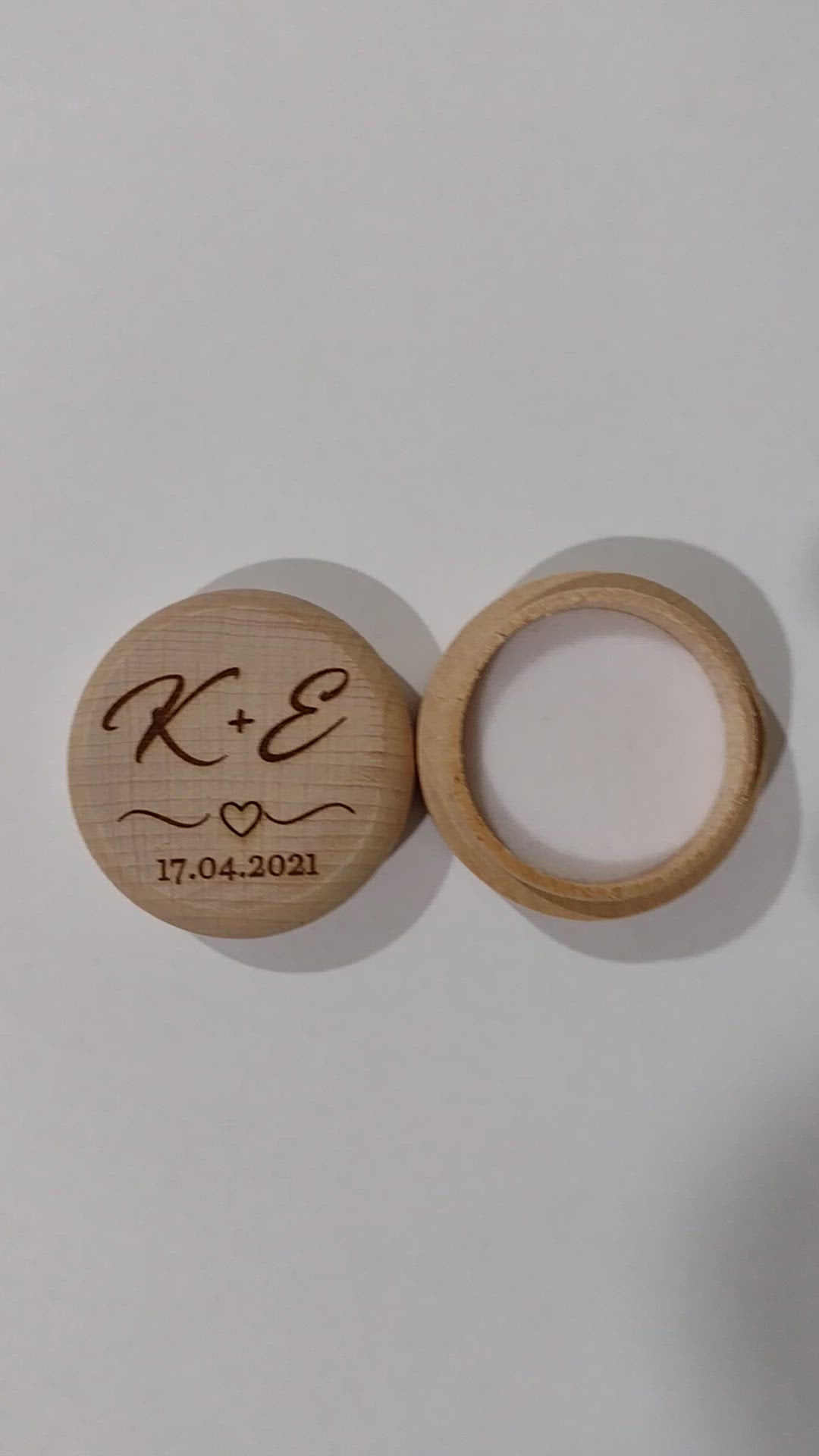 Initials + Date + Heart  Wooden Ring Box